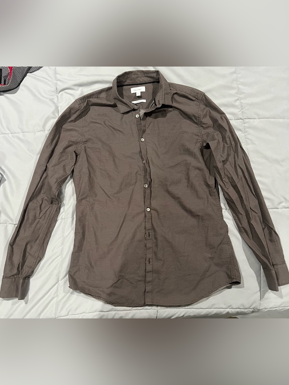 Calvin Klein Men's Long Sleeve Dress Shirt in Dark Brown - Picture 1 of 1